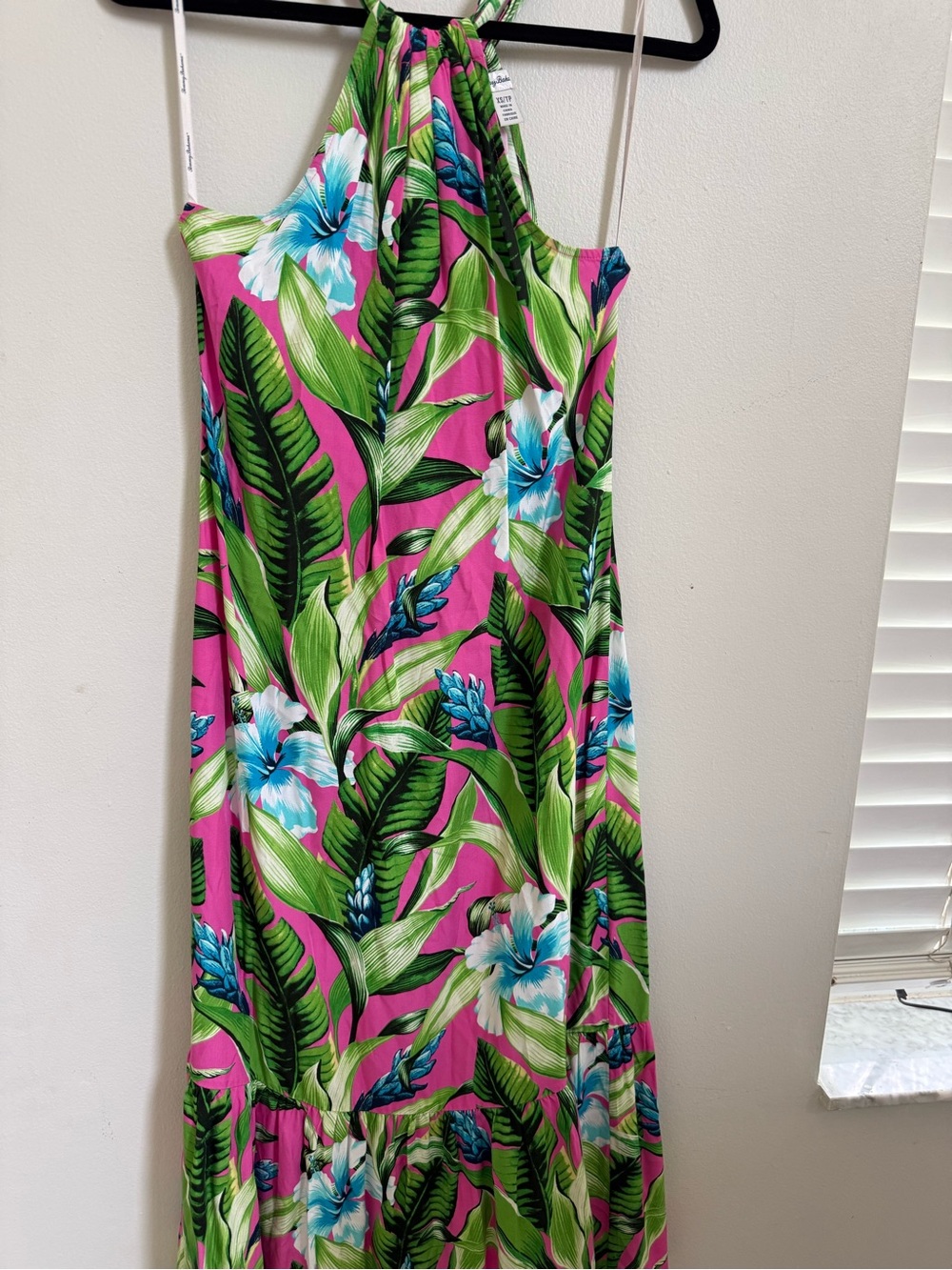 Tommy Bahama Pink Tropical Midi Dress with Green & Blue Floral Print